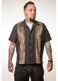 Steady Clothing Heren Leopard Panel Button Up Shirt Zwart