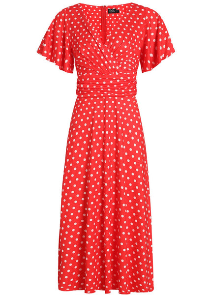 Red button jurk shop blauw dolly