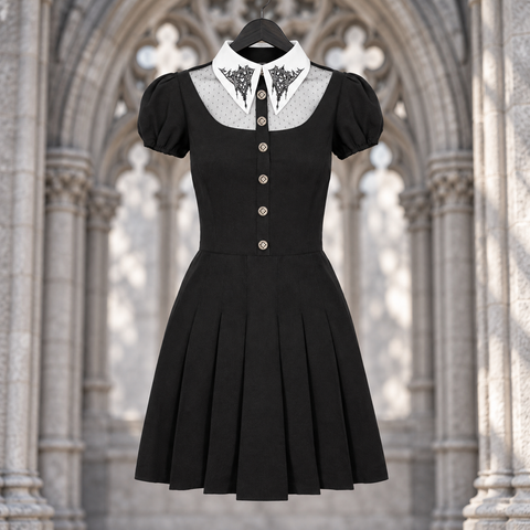 Cathedral – Hell Bunny Elizabeth Cathedral Mini Jurk Zwart Wit