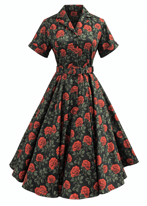 Succubus Clothing Lucy Roses & Thorns 50's Swing Jurk Zwart