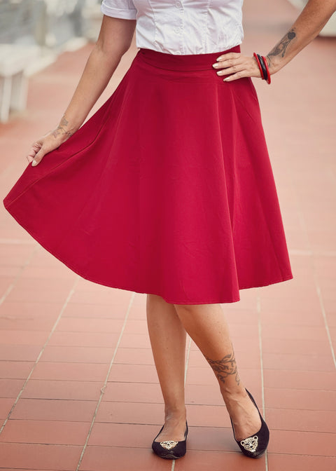 Succubus Clothing Roxie 40's A-Lijn Rok Donkerrood