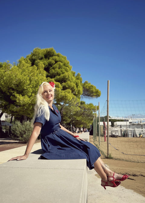Succubus Clothing Ruby Denim 50's Swing Jurk Navy
