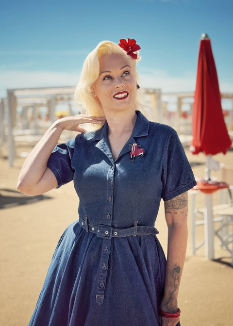 Succubus Clothing Ruby Denim 50's Swing Jurk Navy
