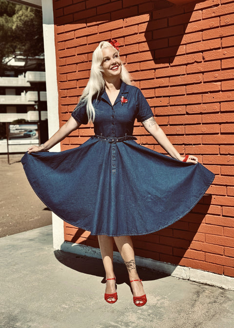 Succubus Clothing Ruby Denim 50's Swing Jurk Navy