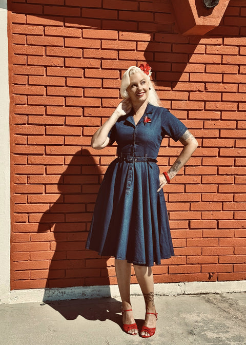 Succubus Clothing Ruby Denim 50's Swing Jurk Navy
