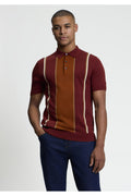 Ben Sherman Mod Stripe Gebreide Polo Siennabruin – voorkant gedragen