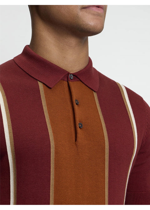 Ben Sherman Mod Stripe Gebreide Polo Siennabruin – detail