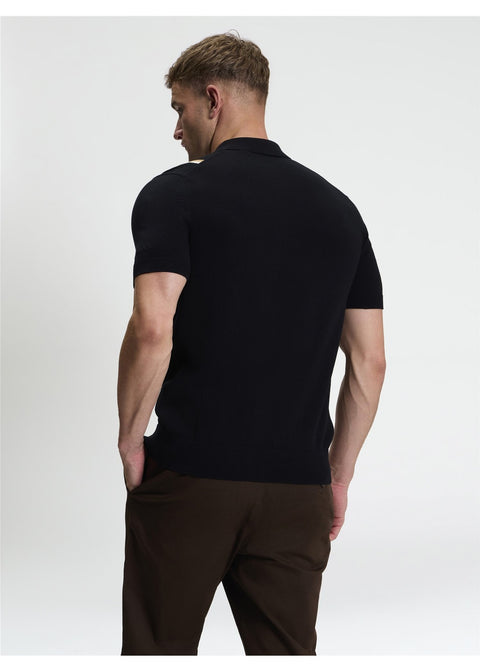 Ben Sherman Mod Stripe Gebreide Polo Zwart – achterkant