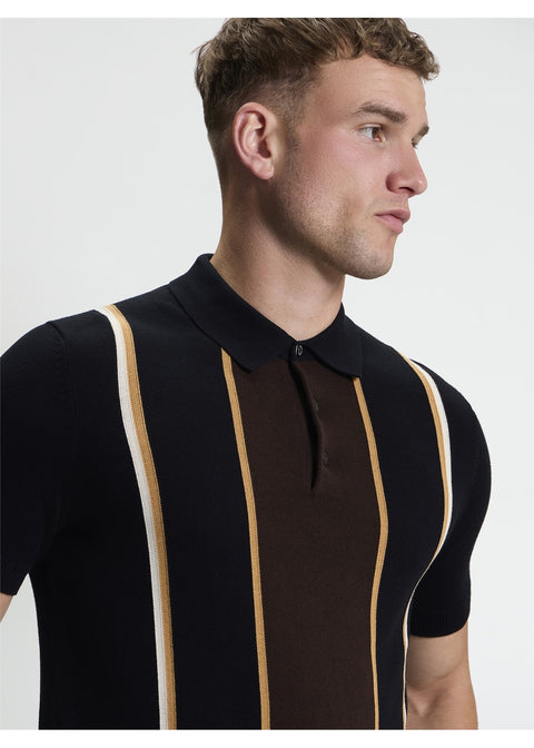 Ben Sherman Mod Stripe Gebreide Polo Zwart – detail