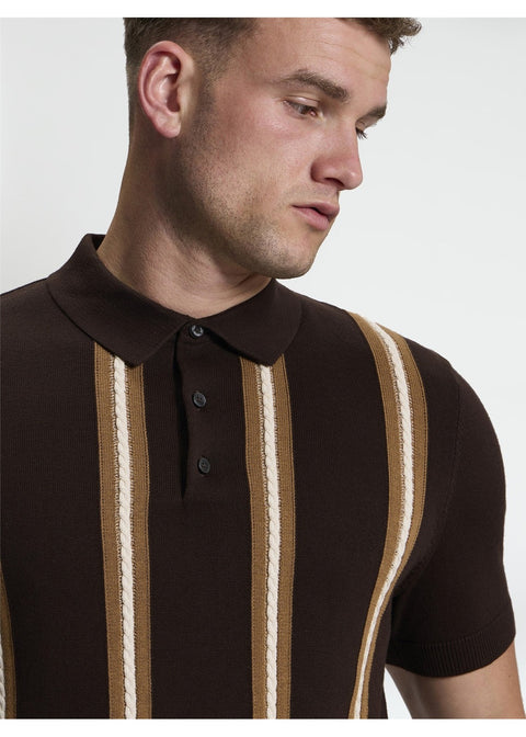 Ben Sherman Ivy Cable Gebreide Polo Donkerbruin – detail