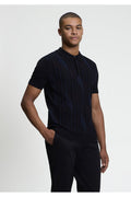 Ben Sherman Graphic Stitch Gebreide Polo Zwart – voorkant gedragen