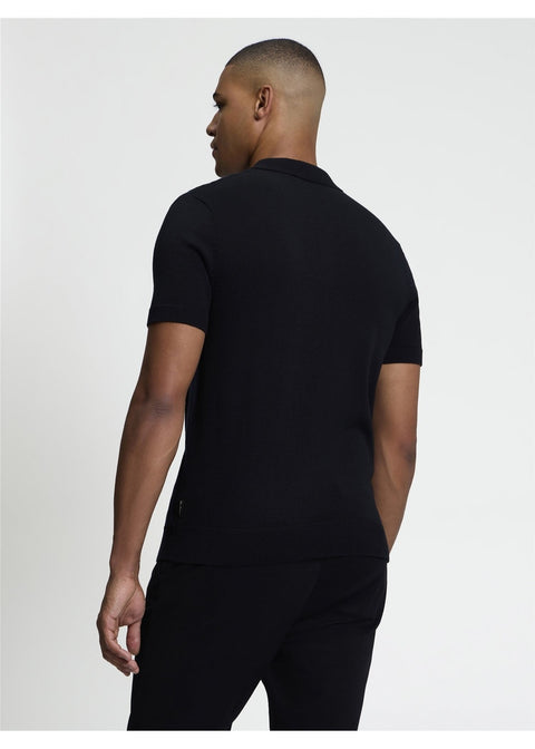 Ben Sherman Graphic Stitch Gebreide Polo Zwart – achterkant