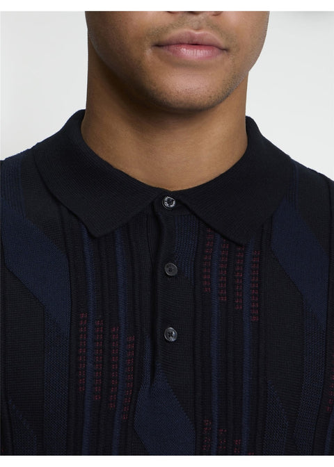 Ben Sherman Graphic Stitch Gebreide Polo Zwart – detail