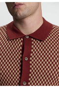 Ben Sherman Contrast Checkerboard Gebreid Overhemd Siennabruin – detail