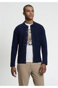 Ben Sherman Checkerboard Gebreid Overhemd Donkerblauw – voorkant gedragen
