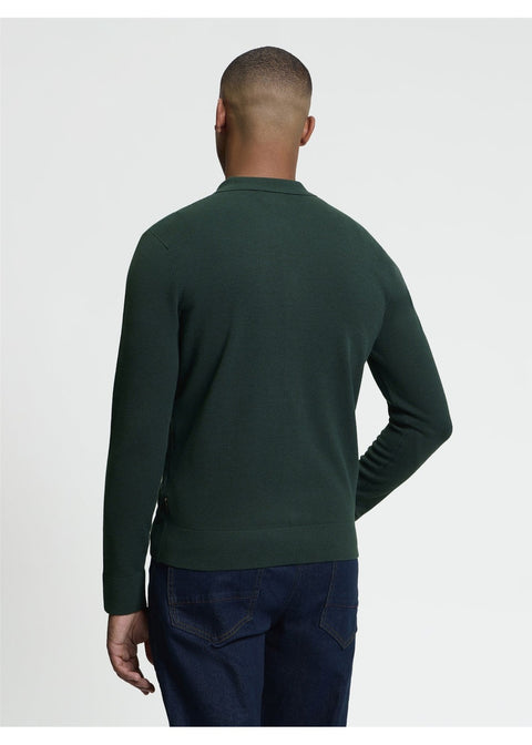 Ben Sherman Checkerboard Gebreid Overhemd Lotusgroen – achterkant