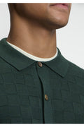 Ben Sherman Checkerboard Gebreid Overhemd Lotusgroen – detail