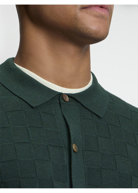 Ben Sherman Checkerboard Gebreid Overhemd Lotusgroen – detail