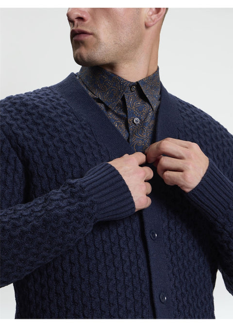 Ben Sherman Texture Gebreid Vest Donkerblauw – detail