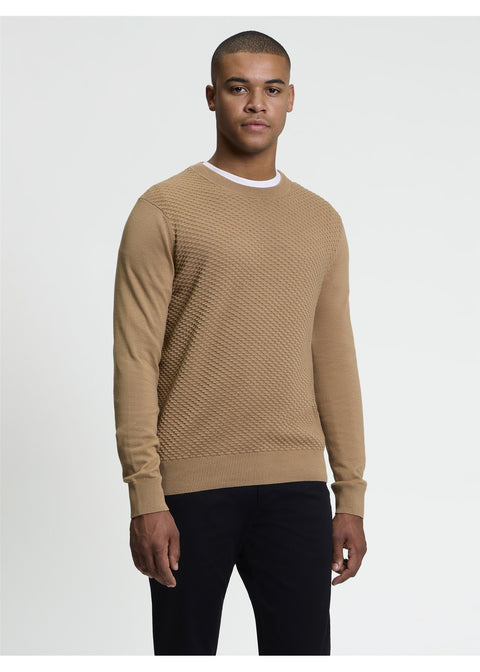 Ben Sherman Texture Front Trui Beige – voorkant gedragen
