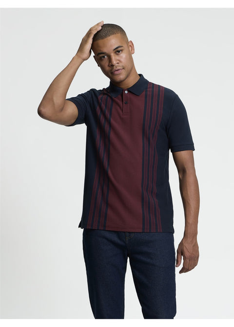 Ben Sherman Birdseye Stripe Polo Donkerblauw – voorkant gedragen