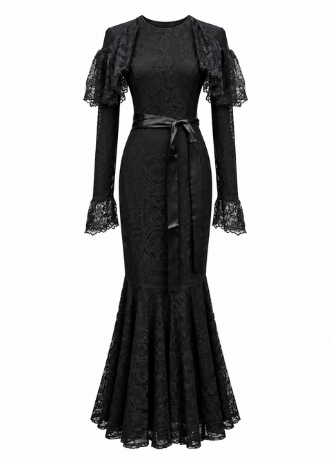 Witchwood Borden Lace Maxi Jurk Zwart – ghost productbeeld
