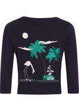 Collectif Lucy Flamingo Palm 50's Cardigan Navy