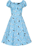 Collectif Dolores Poodle Parade 50's Swing Jurk Licht Blauw