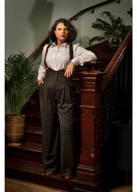 Emmy Design Miss Fancy Pants Geruite Wolmix Broek Flessengroen – aanvullende foto
