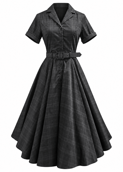 Succubus Clothing Lucy Blackout Tartan 50's Swing Jurk Zwart