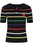 Hell Bunny Evangelista Heart Stripe 60's Top Zwart