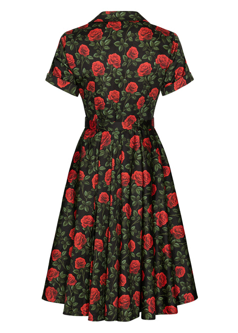 Succubus Clothing Lucy Roses & Thorns 50s Swing Dress Black