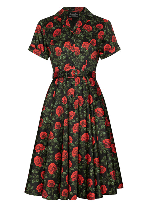 Succubus Clothing Lucy Roses & Thorns 50s Swing Dress Black
