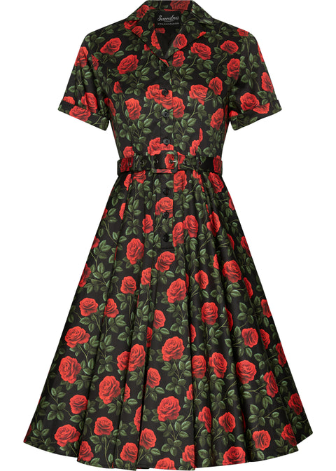 Succubus Clothing Lucy Roses & Thorns 50s Swing Dress Black