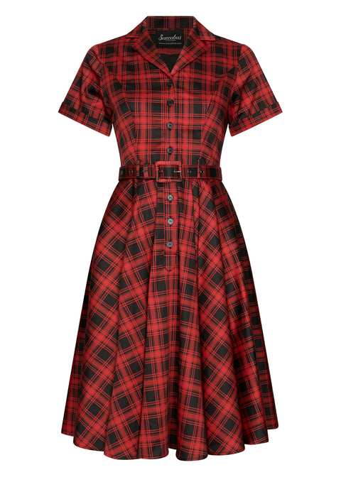 Succubus Clothing Lucy Rogue Tartan 50s Swing Dress Red Black