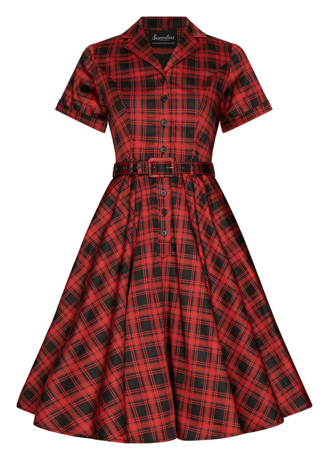 Succubus Clothing Lucy Rogue Tartan 50's Swing Jurk Rood Zwart
