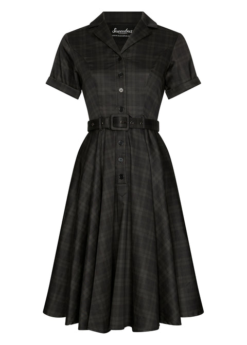 Succubus Clothing Lucy Blackout Tartan 50's Swing Dress Black