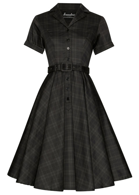 Succubus Clothing Lucy Blackout Tartan 50's Swing Jurk Zwart