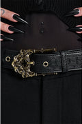 Killstar Cathedra Riem Zwart – detail van de gesp en het ingedrukte patroon