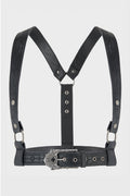 Killstar Cathedra Harnas Riem Zwart – volledige harness met zilverkleurige gesp