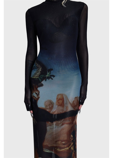 Killstar Witches' Sabbath Maxi Jurk Multi – detail van pasvorm en print