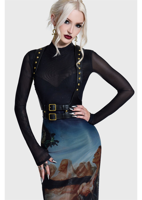 Killstar Witches' Sabbath Maxi Jurk Multi – detail van styling met losse harness