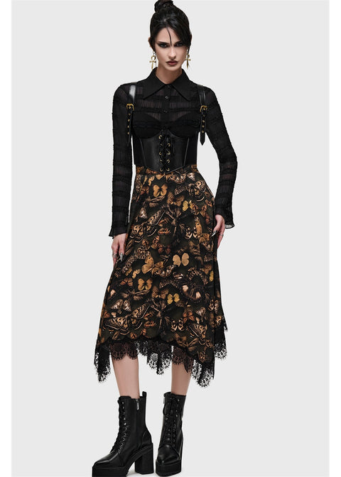 Killstar Mortelle Moth Midi Rok Multi – volledige outfit op model