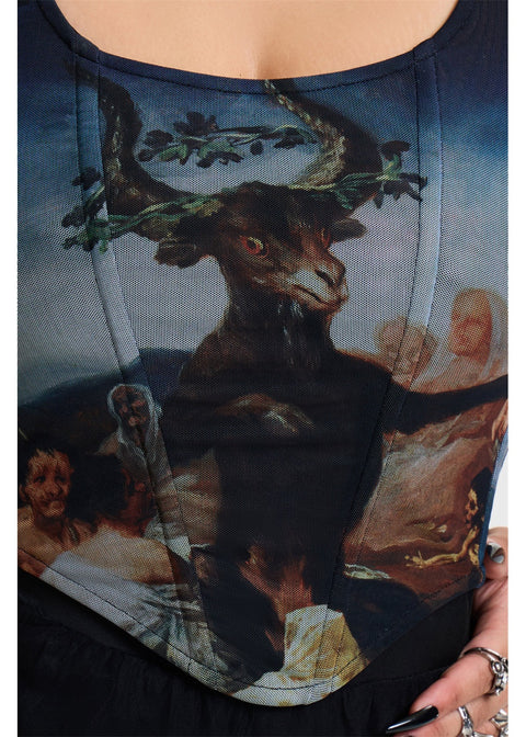 Killstar Witches' Sabbath Corset Top Multi – detail van de kunstprint