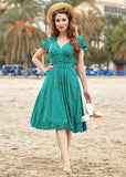 Miss Candyfloss Hestia Tiffany Dot 40's Swing Jurk Turquoise