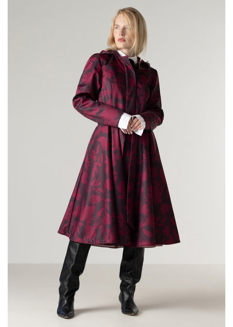 RainSisters Peony Velvet swing regenjas burgundy – vooraanzicht