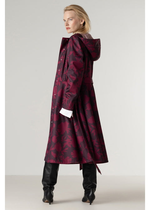 RainSisters Peony Velvet swing regenjas burgundy – achteraanzicht