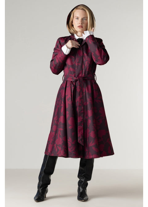 RainSisters Peony Velvet swing regenjas burgundy – met capuchon