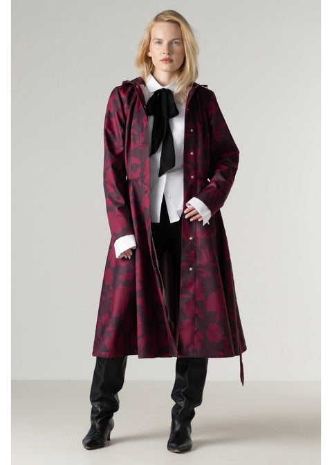 RainSisters Peony Velvet swing regenjas burgundy – roze satijnen voering