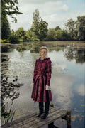 RainSisters Peony Velvet swing regenjas burgundy – buitenfoto volledige jas